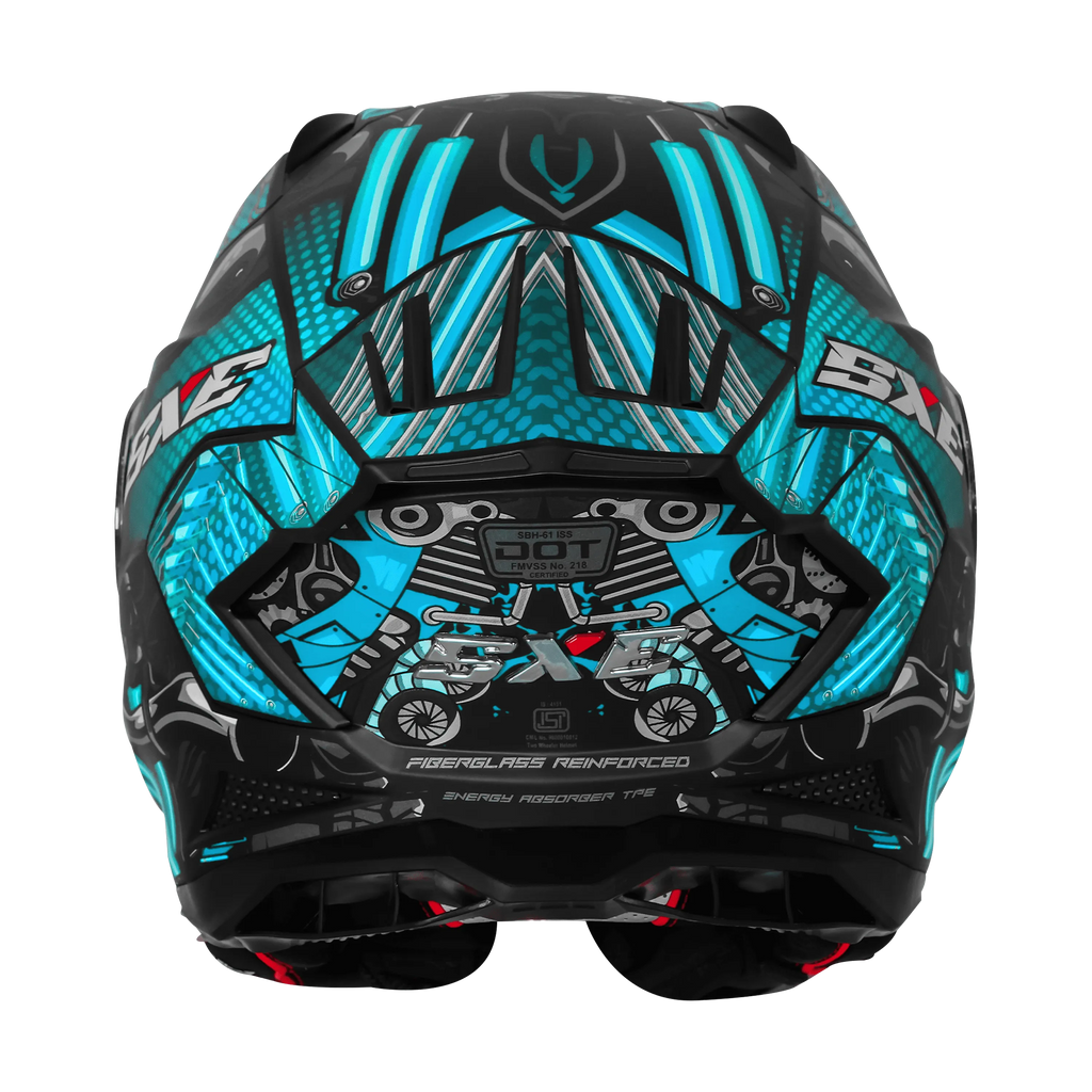 Steelbird Sbh 61 Sxe St1 Black Cyan Green Full Face Helmet