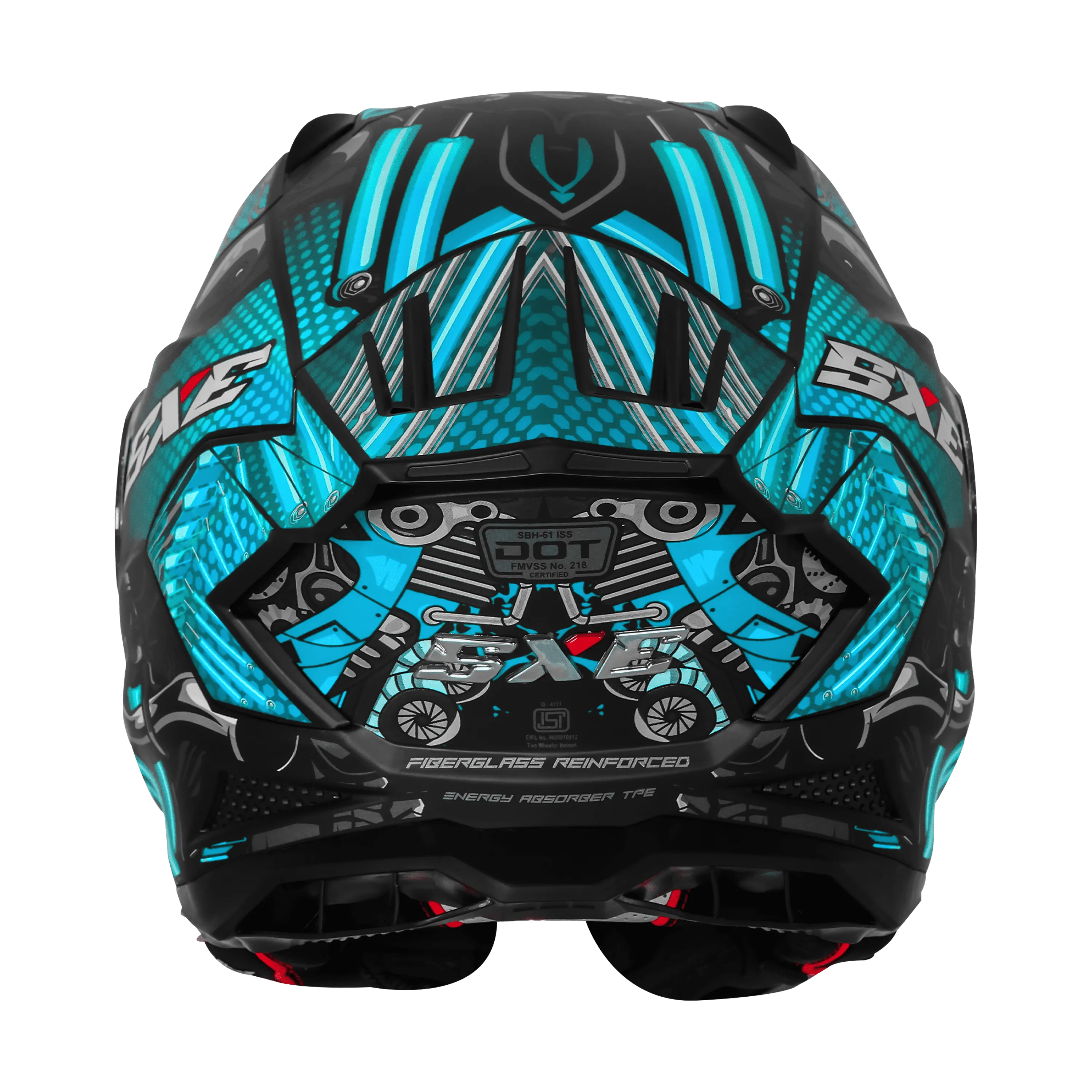 Steelbird Sbh 61 Sxe St1 Black Cyan Green Full Face Helmet