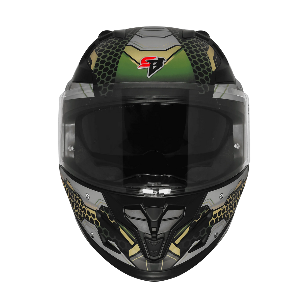 Steelbird Sbh 61 Sxe St2 Black Battle Green Full Face Helmet