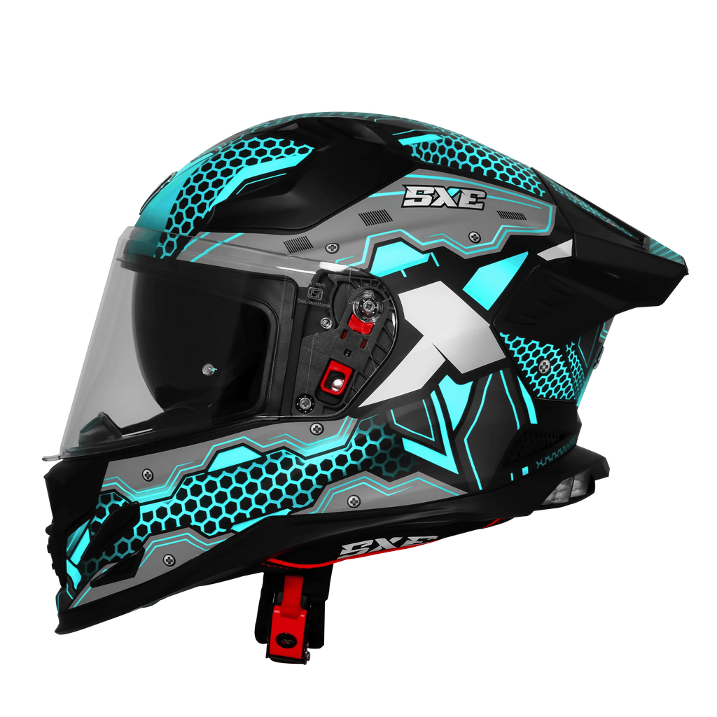 Steelbird Sbh 61 Sxe St2 Black Cyan Green Full Face Helmet