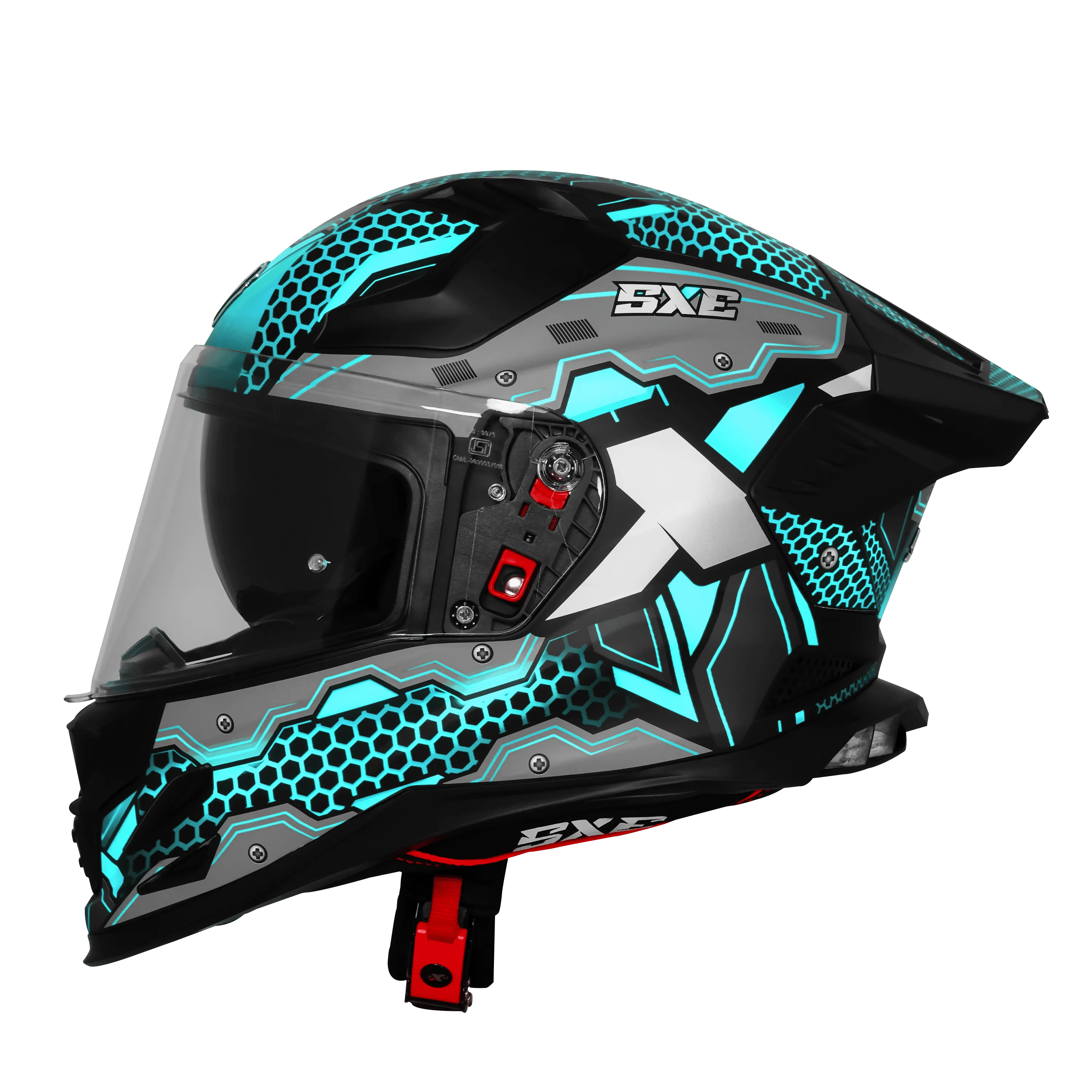 Steelbird Sbh 61 Sxe St2 Black Cyan Green Full Face Helmet