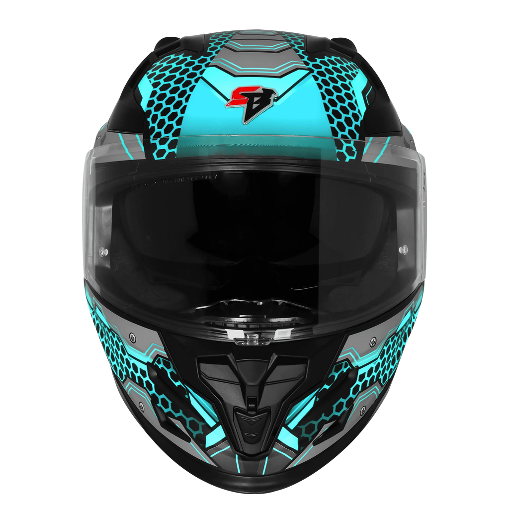 Steelbird Sbh 61 Sxe St2 Black Cyan Green Full Face Helmet