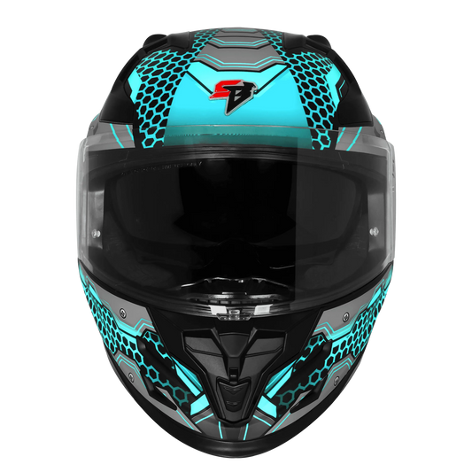 Steelbird Sbh 61 Sxe St2 Black Cyan Green Full Face Helmet