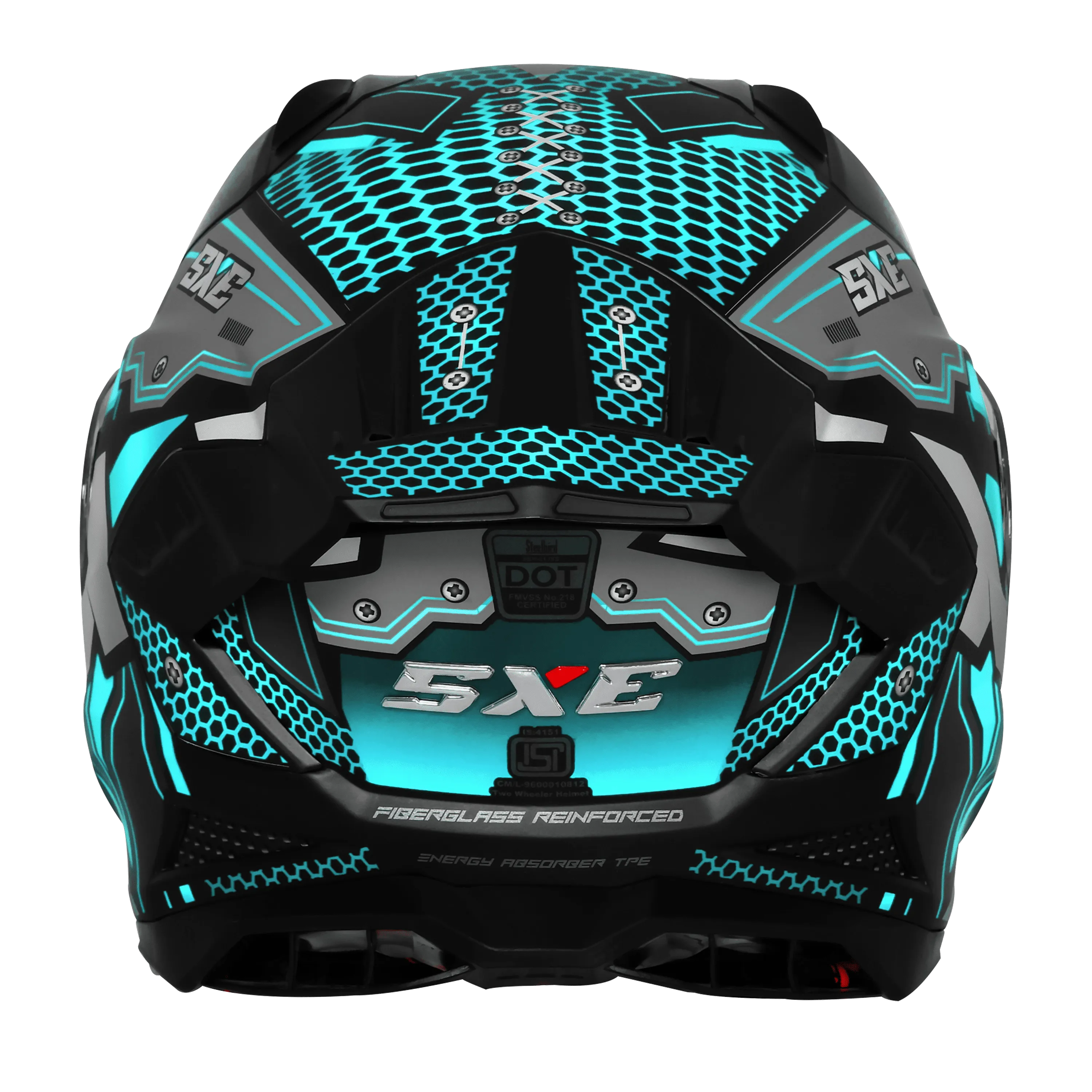 Steelbird Sbh 61 Sxe St2 Black Cyan Green Full Face Helmet