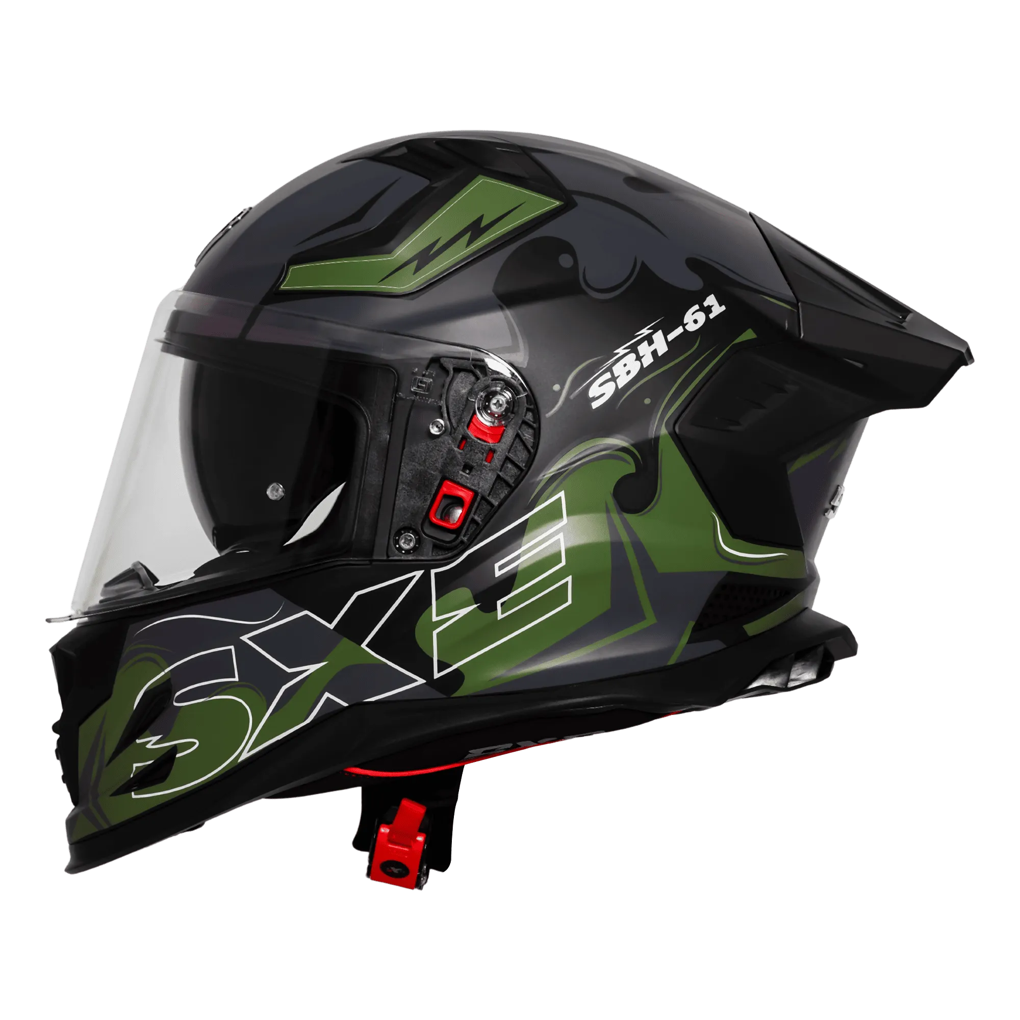Steelbird Sbh 61 Sxe St3 Black Battle Green Full Face Helmet