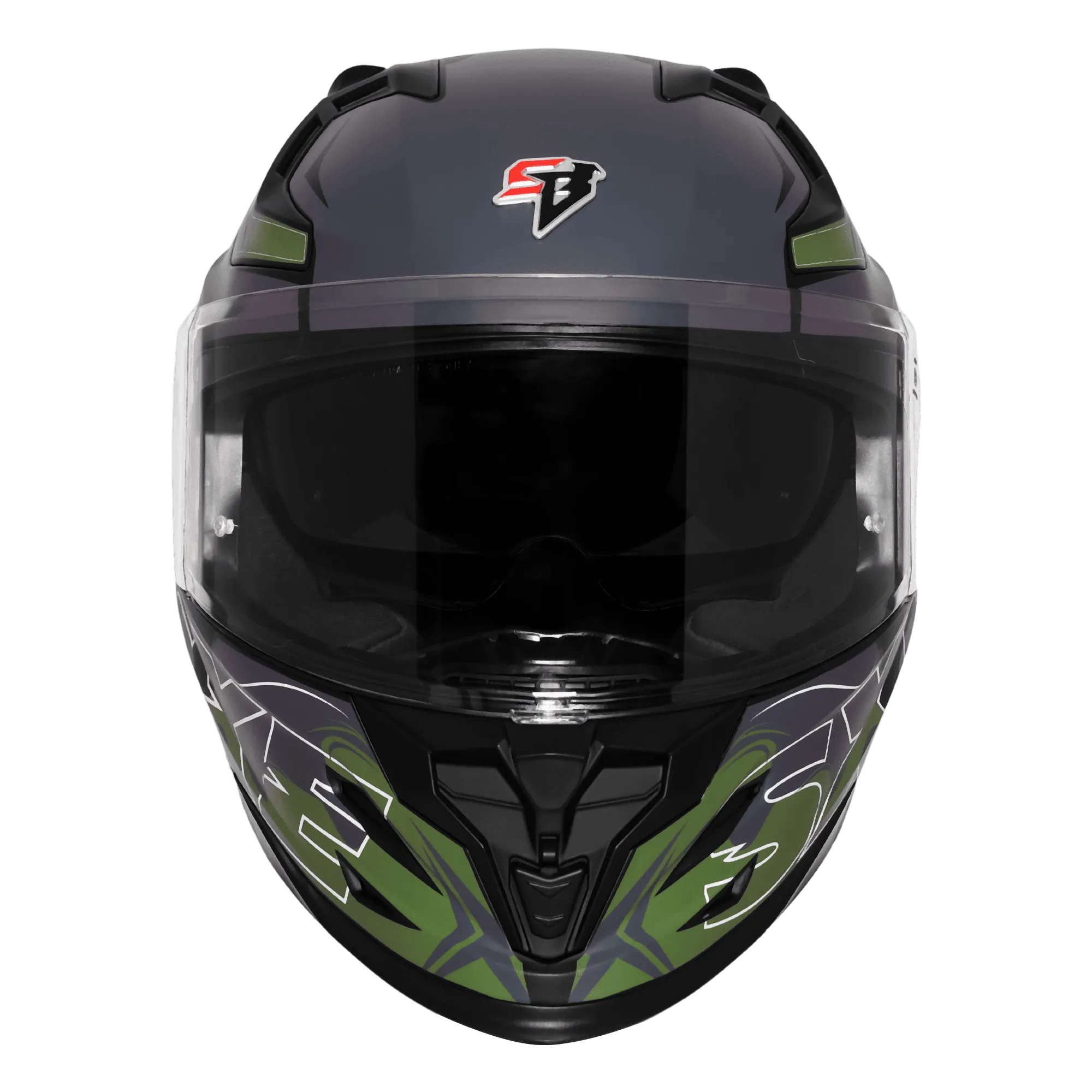 Steelbird Sbh 61 Sxe St3 Black Battle Green Full Face Helmet