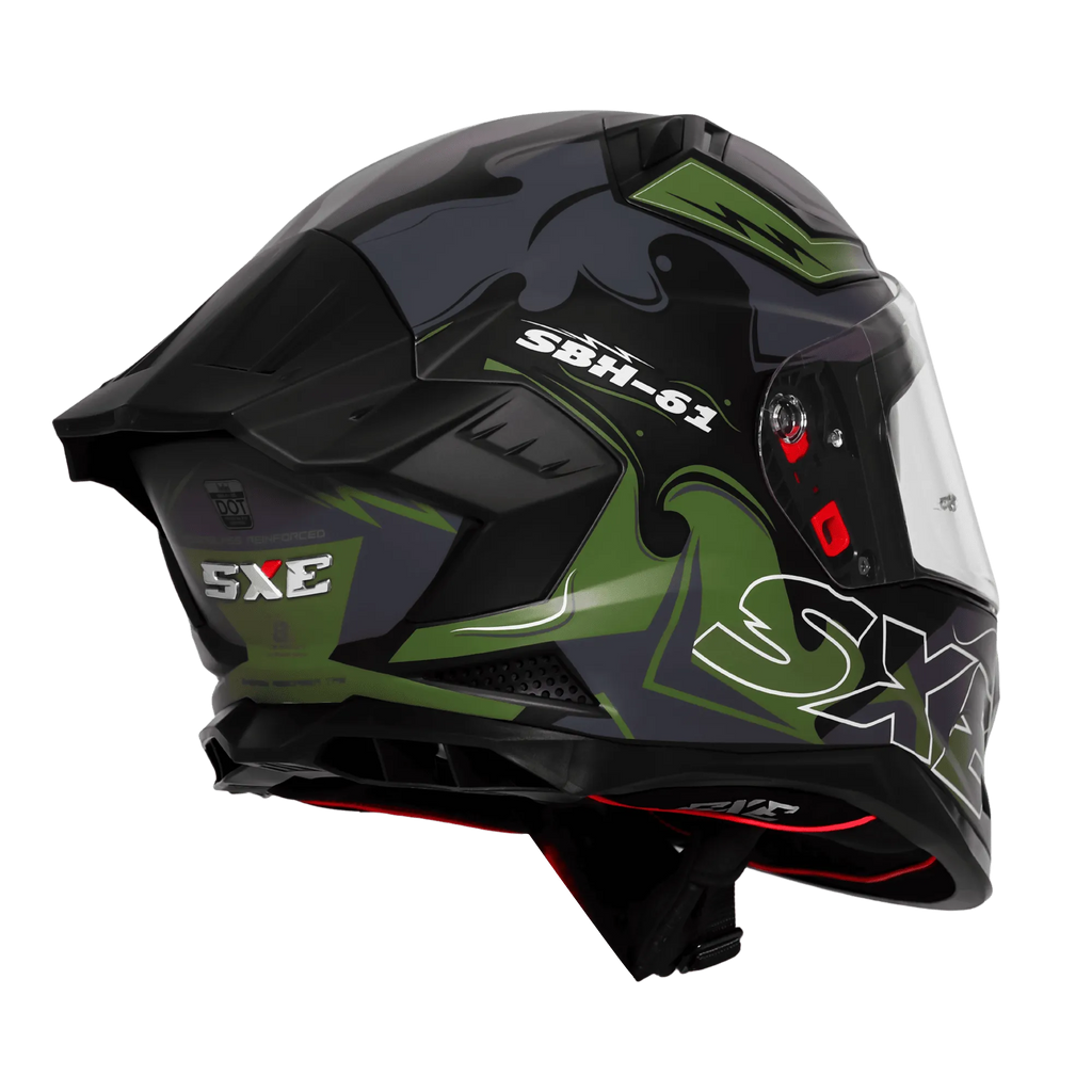 Steelbird Sbh 61 Sxe St3 Black Battle Green Full Face Helmet