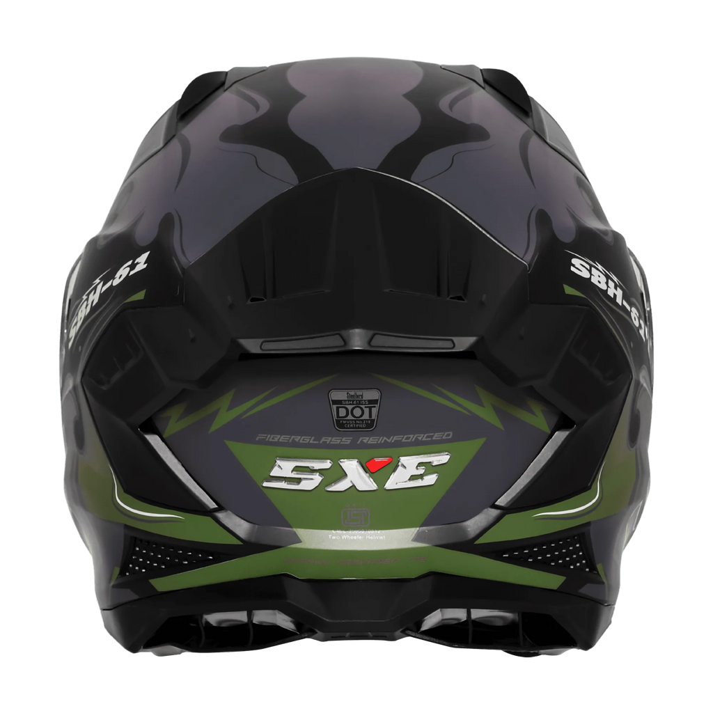 Steelbird Sbh 61 Sxe St3 Black Battle Green Full Face Helmet