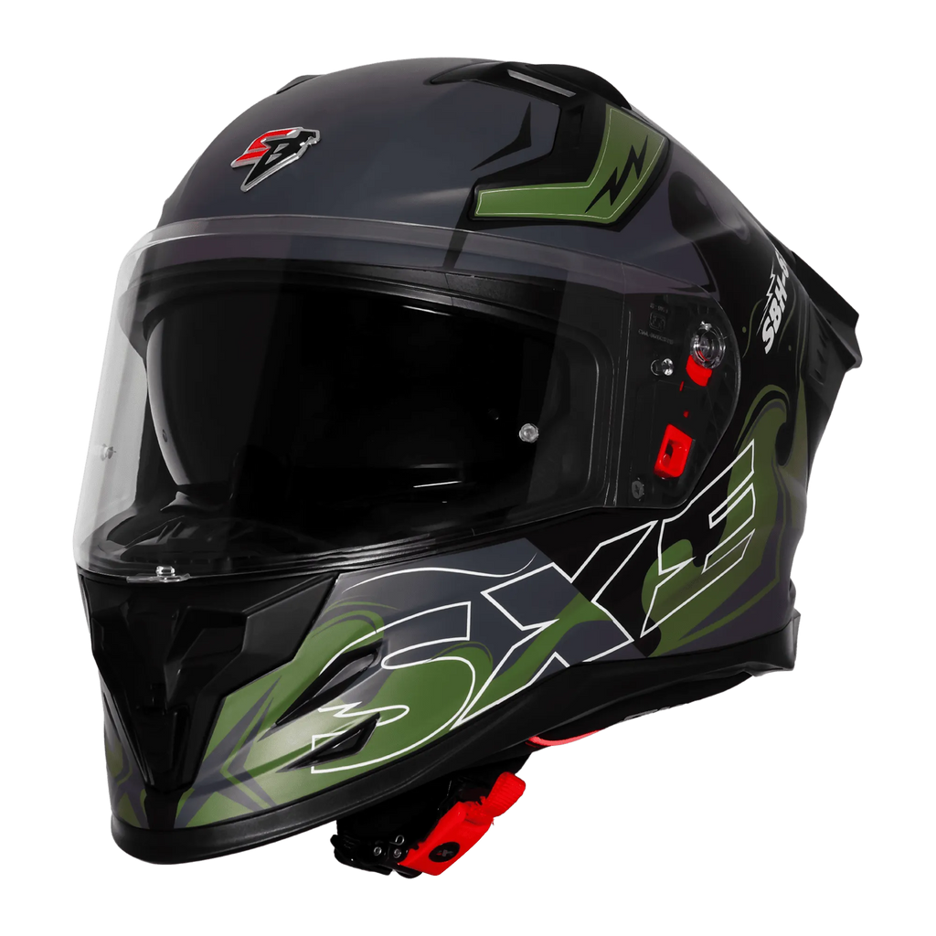 Steelbird Sbh 61 Sxe St3 Black Battle Green Full Face Helmet