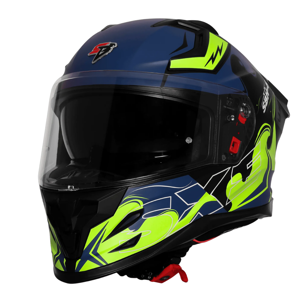 Steelbird Sbh 61 Sxe St3 Black Flu Green Full Face Helmet
