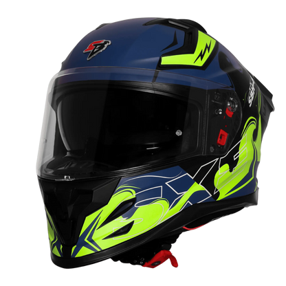 Steelbird Sbh 61 Sxe St3 Black Flu Green Full Face Helmet