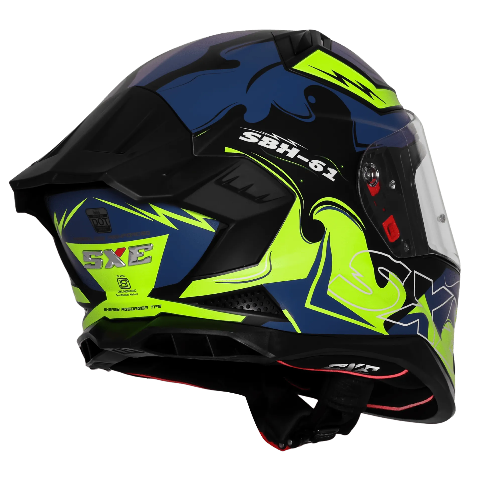 Steelbird Sbh 61 Sxe St3 Black Flu Green Full Face Helmet