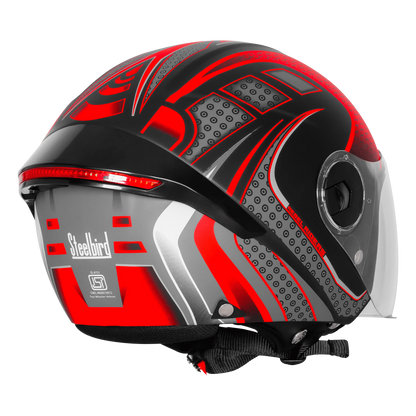 Steelbird Sbh 64 Zip Rebel Riders Black Red Half Face Helmet