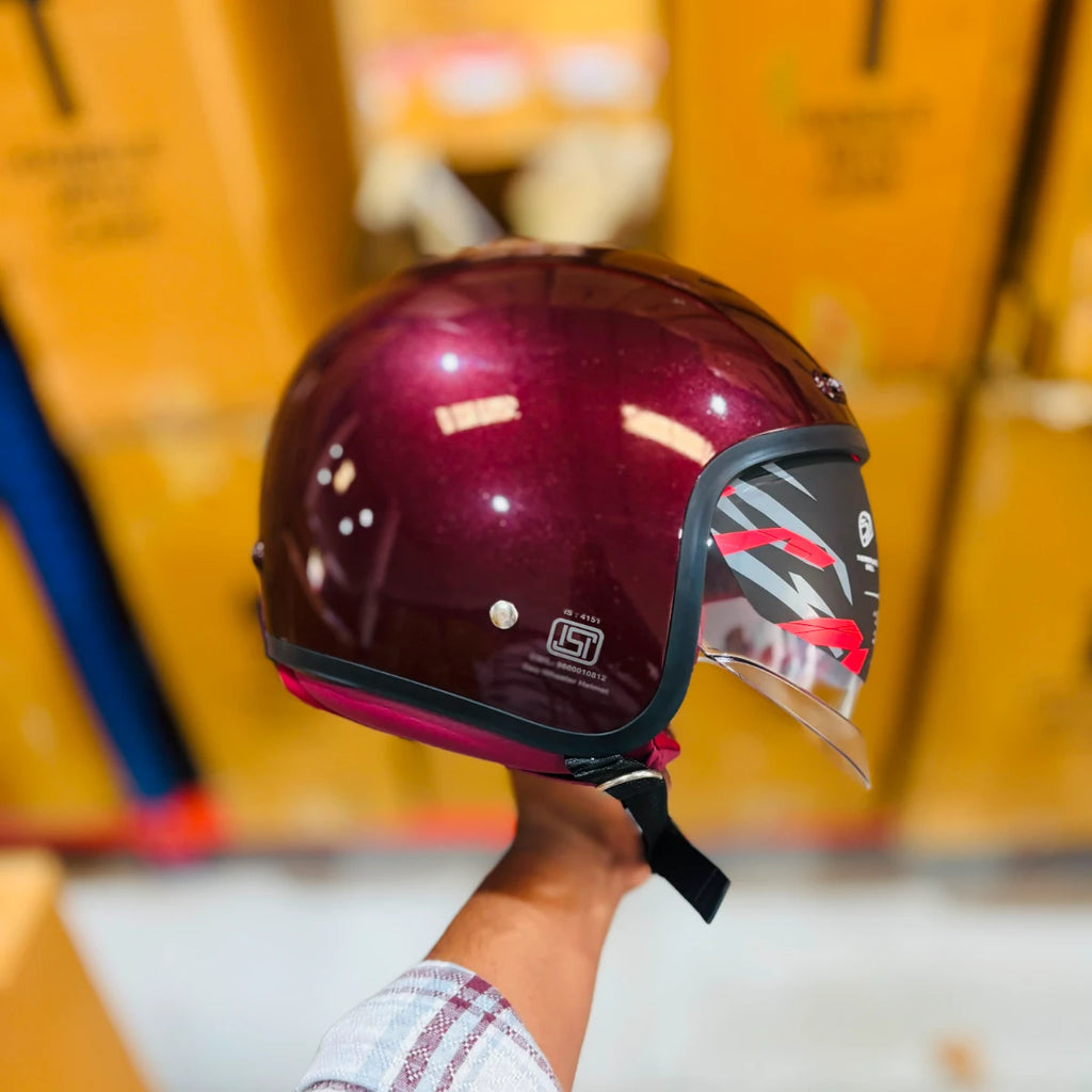 Steelbird Sbh 67 Vintage 5.0 Glossy Rivera Red Half Face Helmet