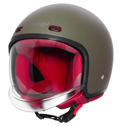 Steelbird Sbh 67 Vintage Matt Battle Green Half Face Helmet
