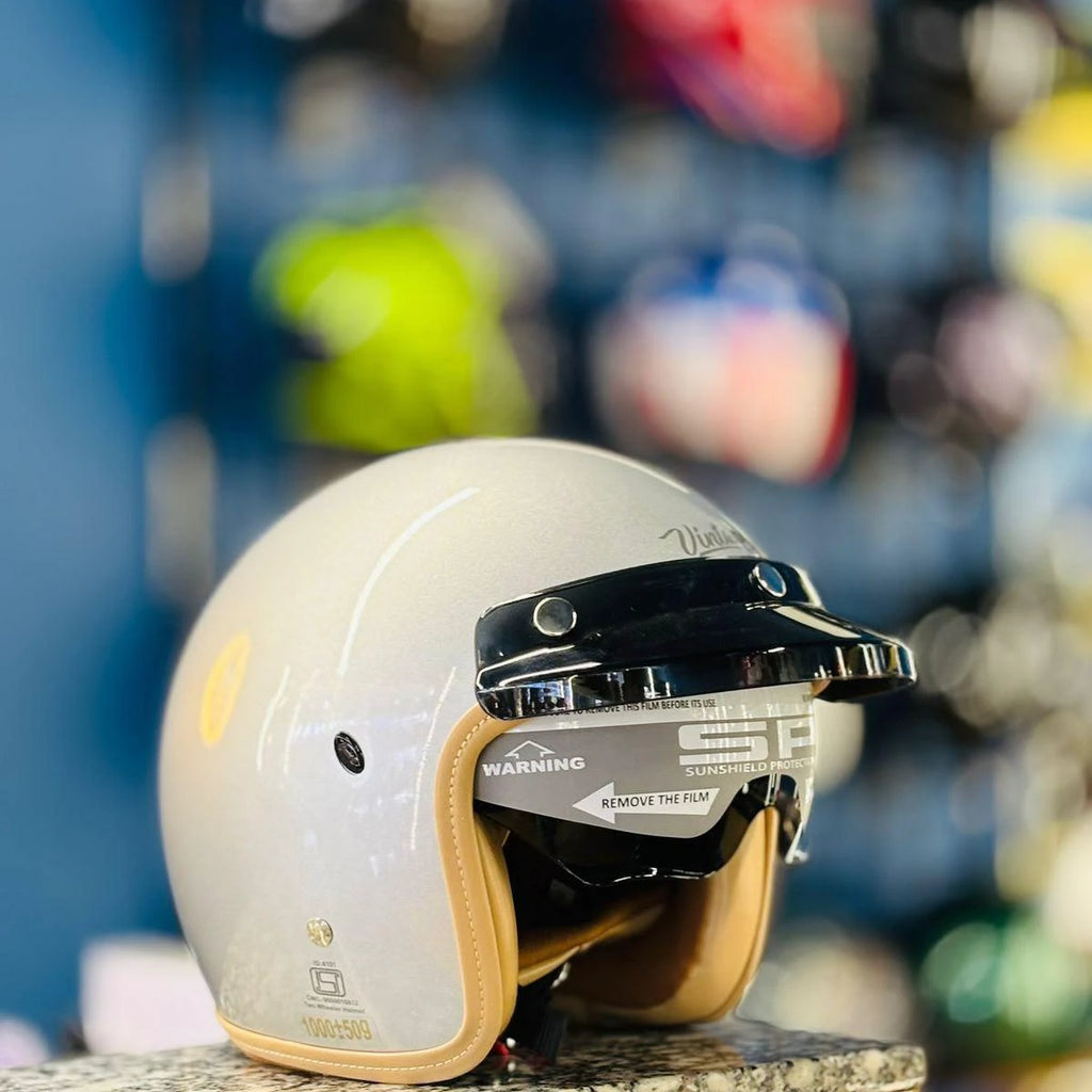 Steelbird Sbh 68 Vintage 2.0 Glossy Silver Half Face Helmet