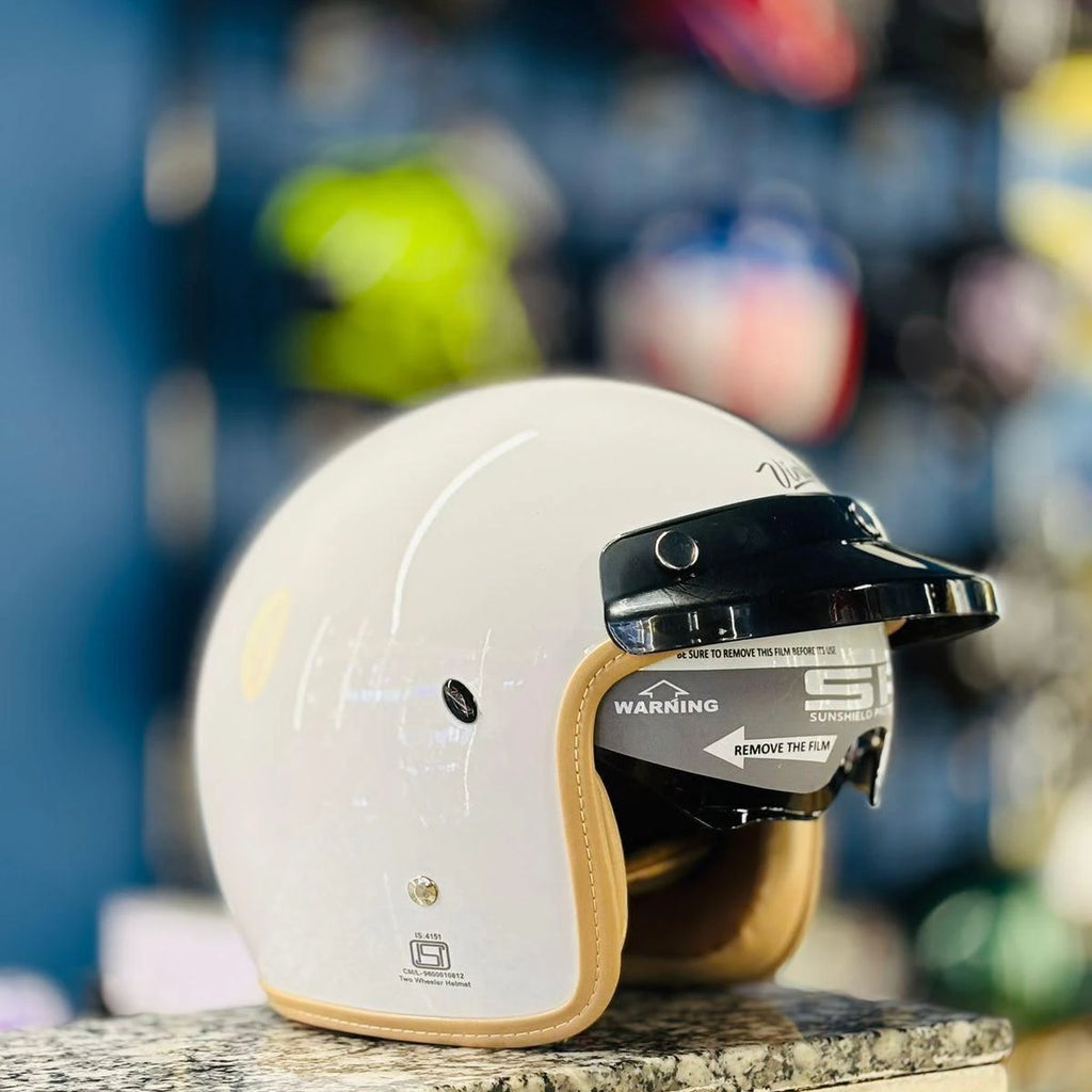 Steelbird Sbh 68 Vintage 2.0 Glossy White Half Face Helmet
