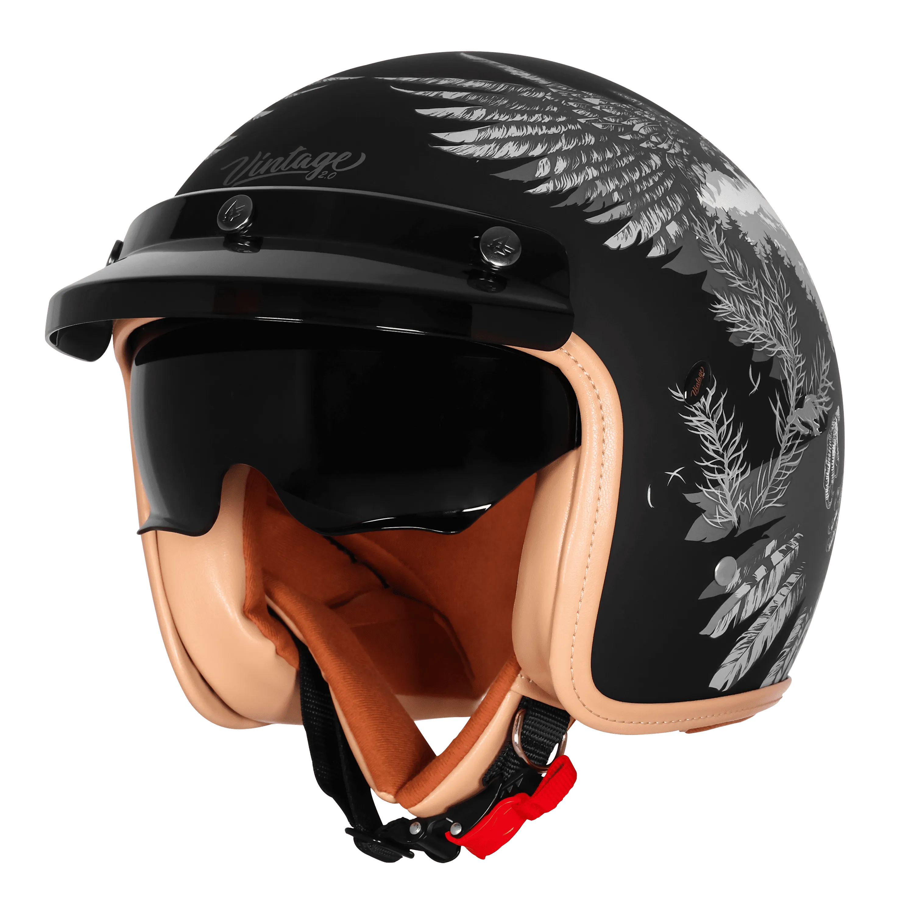 Steelbird Sbh 68 Vintage Dot 2,0 Eagle Black With Gray Half Face Helmet