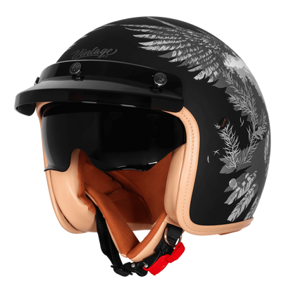 Steelbird Sbh 68 Vintage Dot 2,0 Eagle Black With Gray Half Face Helmet