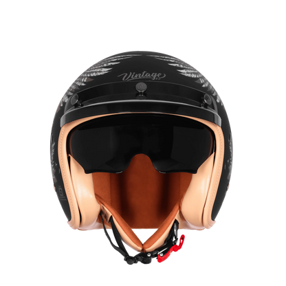 Steelbird Sbh 68 Vintage Dot 2,0 Eagle Black With Gray Half Face Helmet
