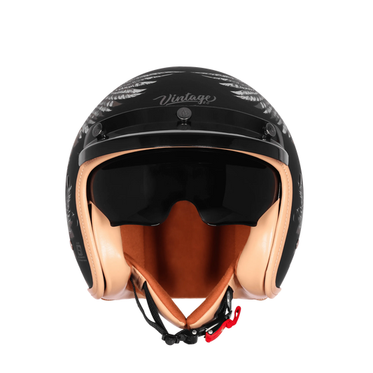 Steelbird Sbh 68 Vintage Dot 2,0 Eagle Black With Gray Half Face Helmet
