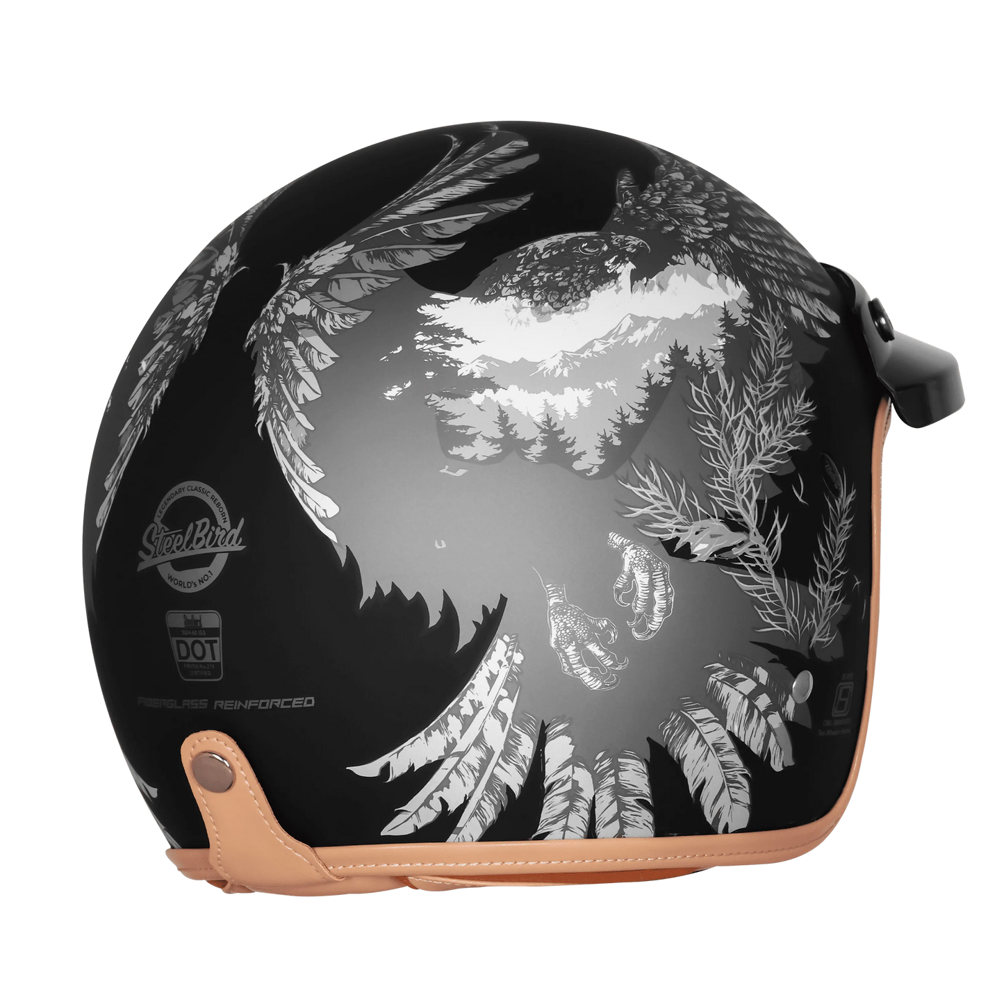 Steelbird Sbh 68 Vintage Dot 2,0 Eagle Black With Gray Half Face Helmet
