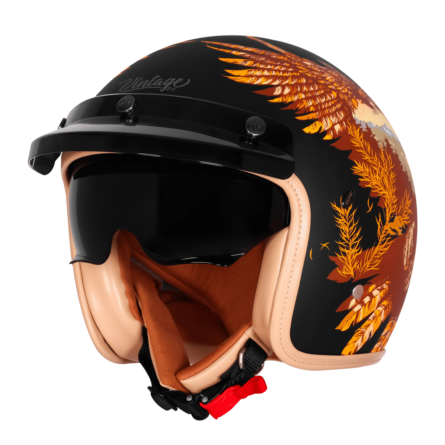 Steelbird Sbh 68 Vintage Dot 2,0 Eagle Black With Orange Half Face Helmet
