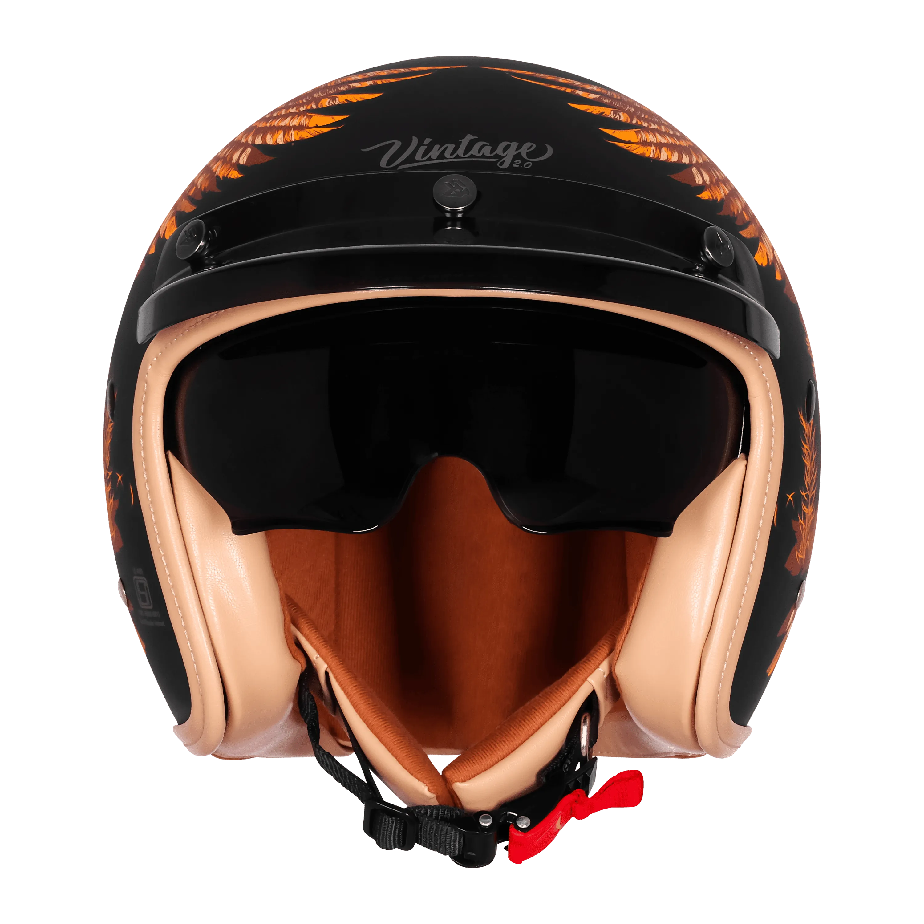 Steelbird Sbh 68 Vintage Dot 2,0 Eagle Black With Orange Half Face Helmet