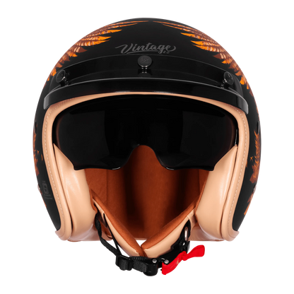 Steelbird Sbh 68 Vintage Dot 2,0 Eagle Black With Orange Half Face Helmet