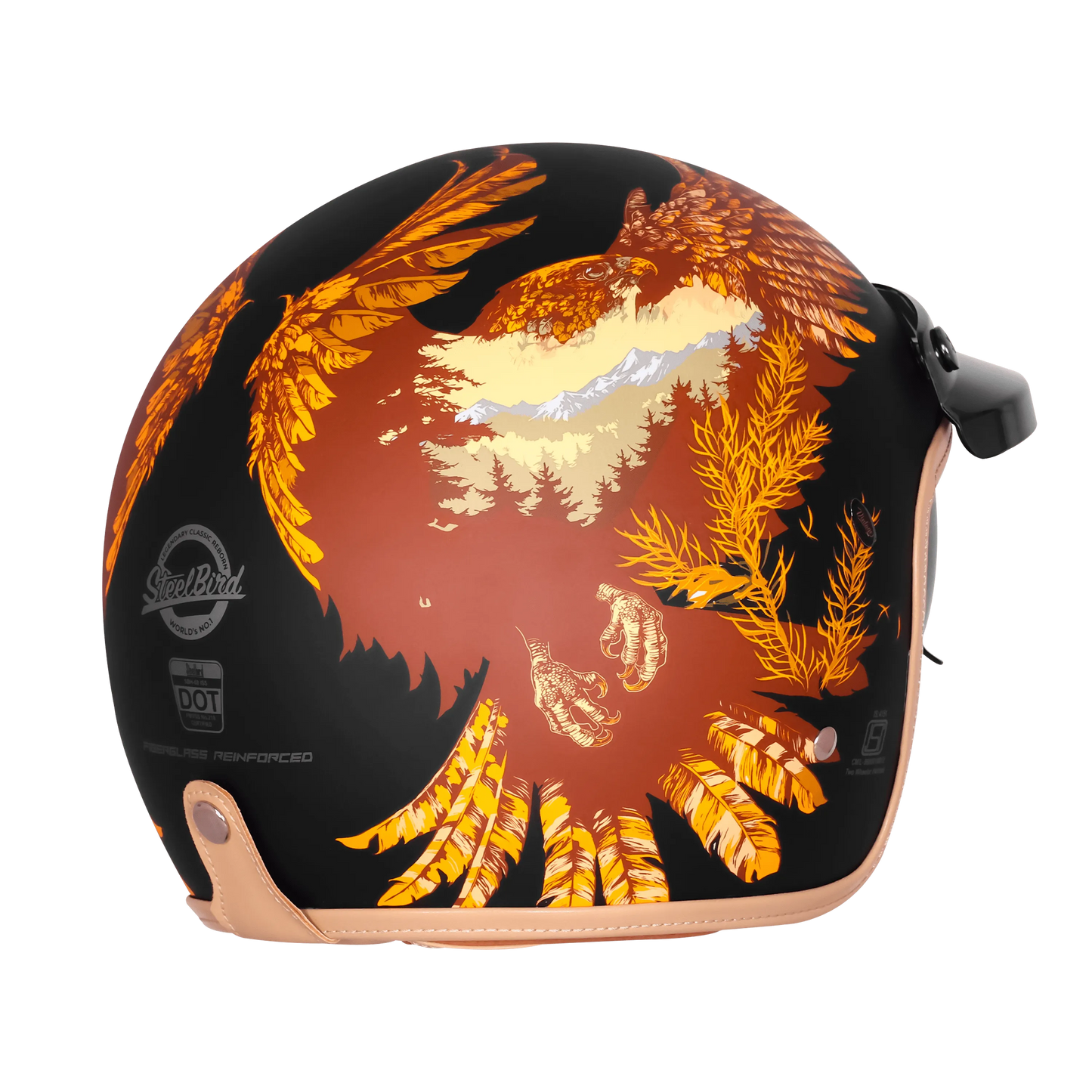 Steelbird Sbh 68 Vintage Dot 2,0 Eagle Black With Orange Half Face Helmet