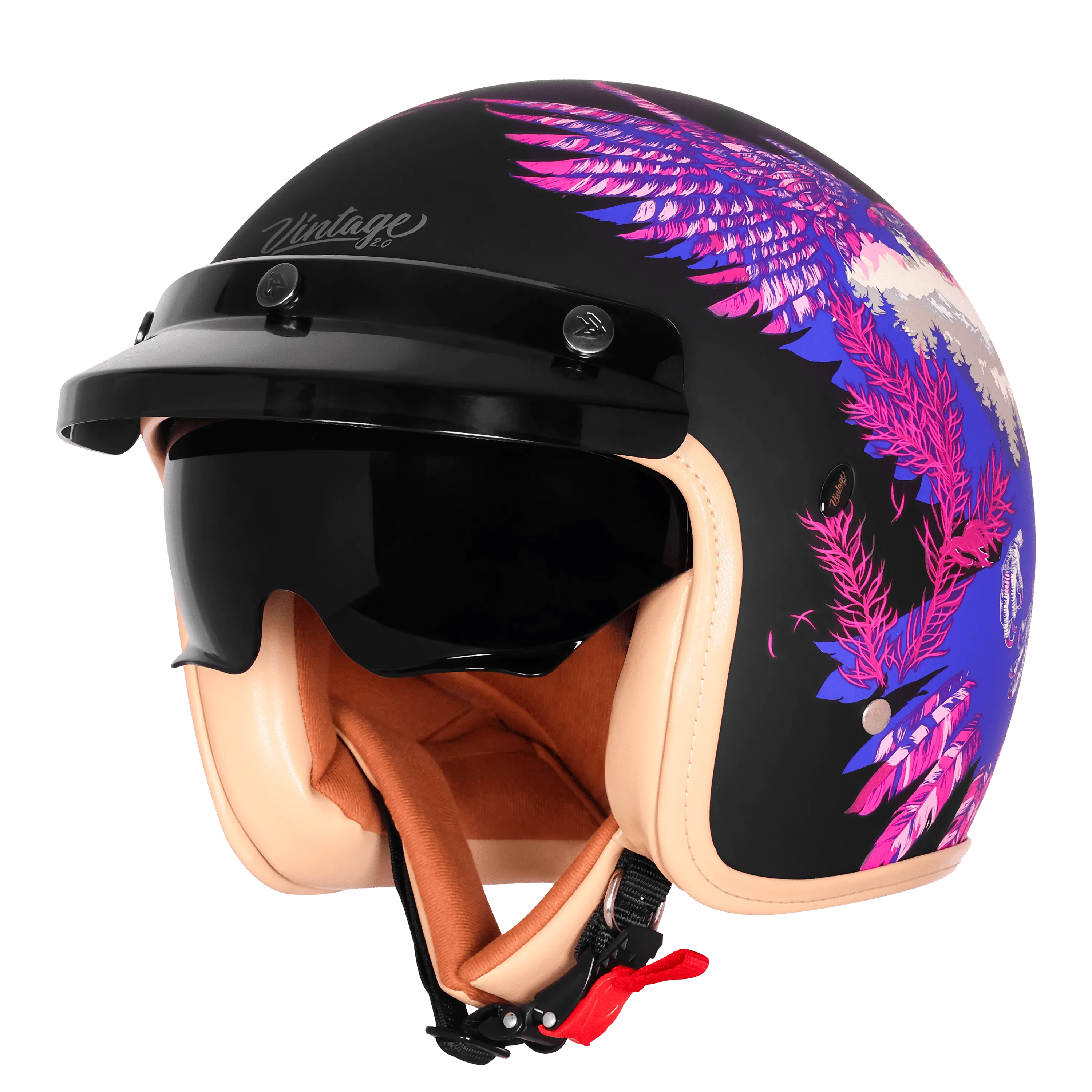 Steelbird Sbh 68 Vintage Dot 2,0 Eagle Black With Pink Half Face Helmet