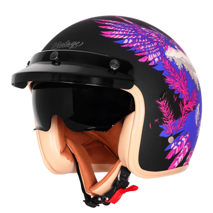 Steelbird Sbh 68 Vintage Dot 2,0 Eagle Black With Pink Half Face Helmet