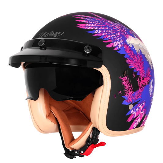 Steelbird Sbh 68 Vintage Dot 2,0 Eagle Black With Pink Half Face Helmet