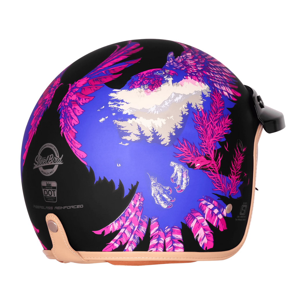 Steelbird Sbh 68 Vintage Dot 2,0 Eagle Black With Pink Half Face Helmet