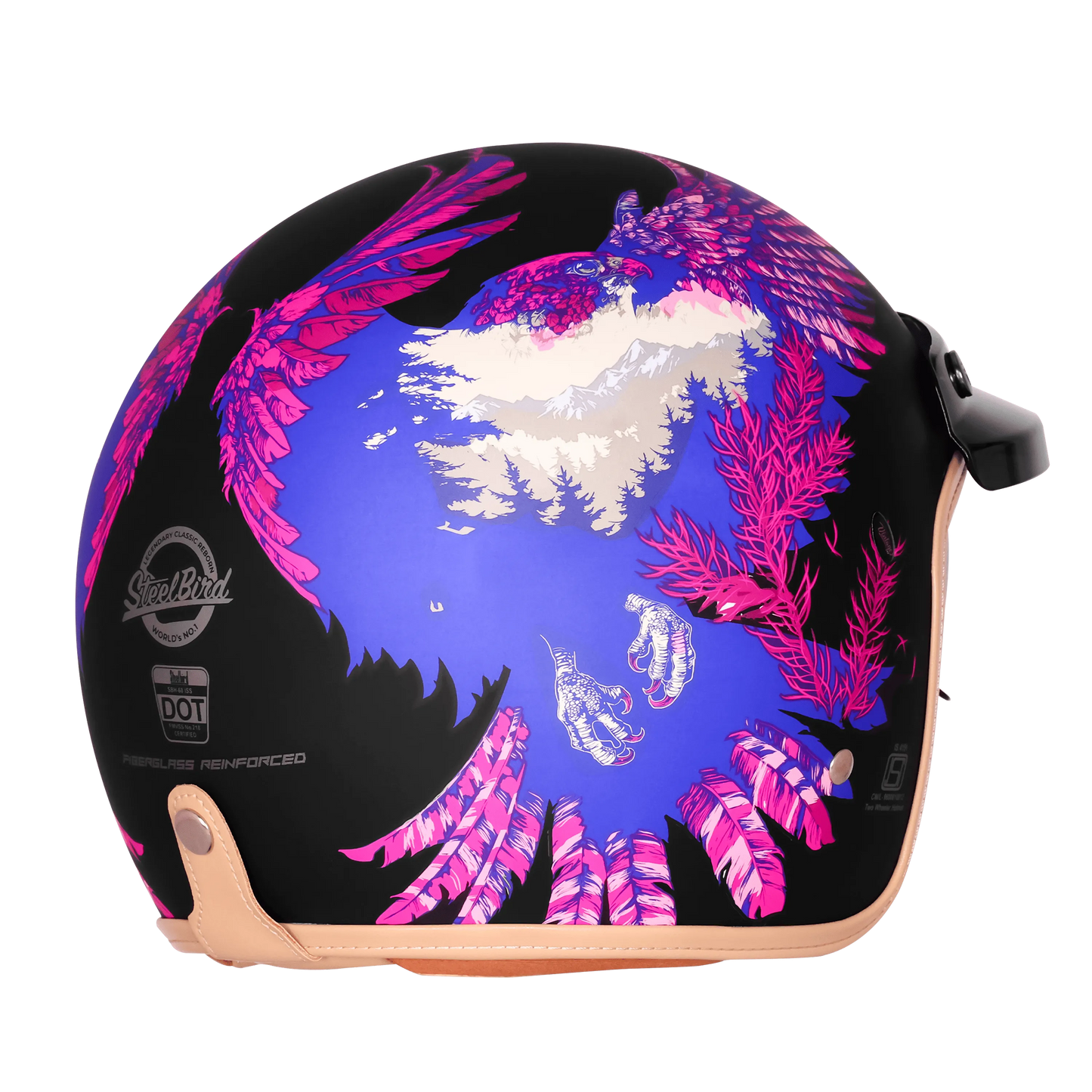 Steelbird Sbh 68 Vintage Dot 2,0 Eagle Black With Pink Half Face Helmet