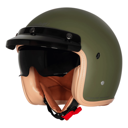 Steelbird Sbh 68 Vintage Matt Battle Green Half Face Helmet