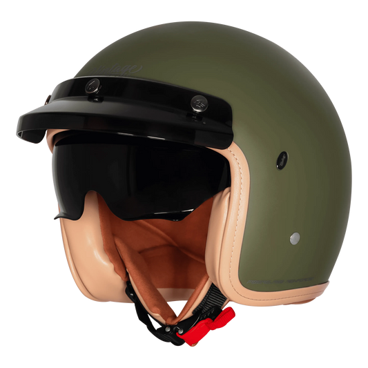 Steelbird Sbh 68 Vintage Matt Battle Green Half Face Helmet