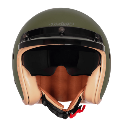 Steelbird Sbh 68 Vintage Matt Battle Green Half Face Helmet