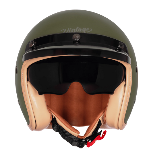 Steelbird Sbh 68 Vintage Matt Battle Green Half Face Helmet