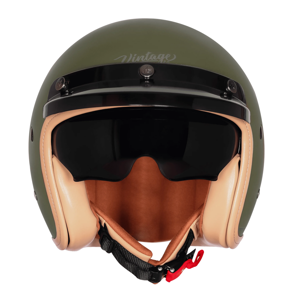 Steelbird Sbh 68 Vintage 2.0 Matt Battle Green Half Face Helmet