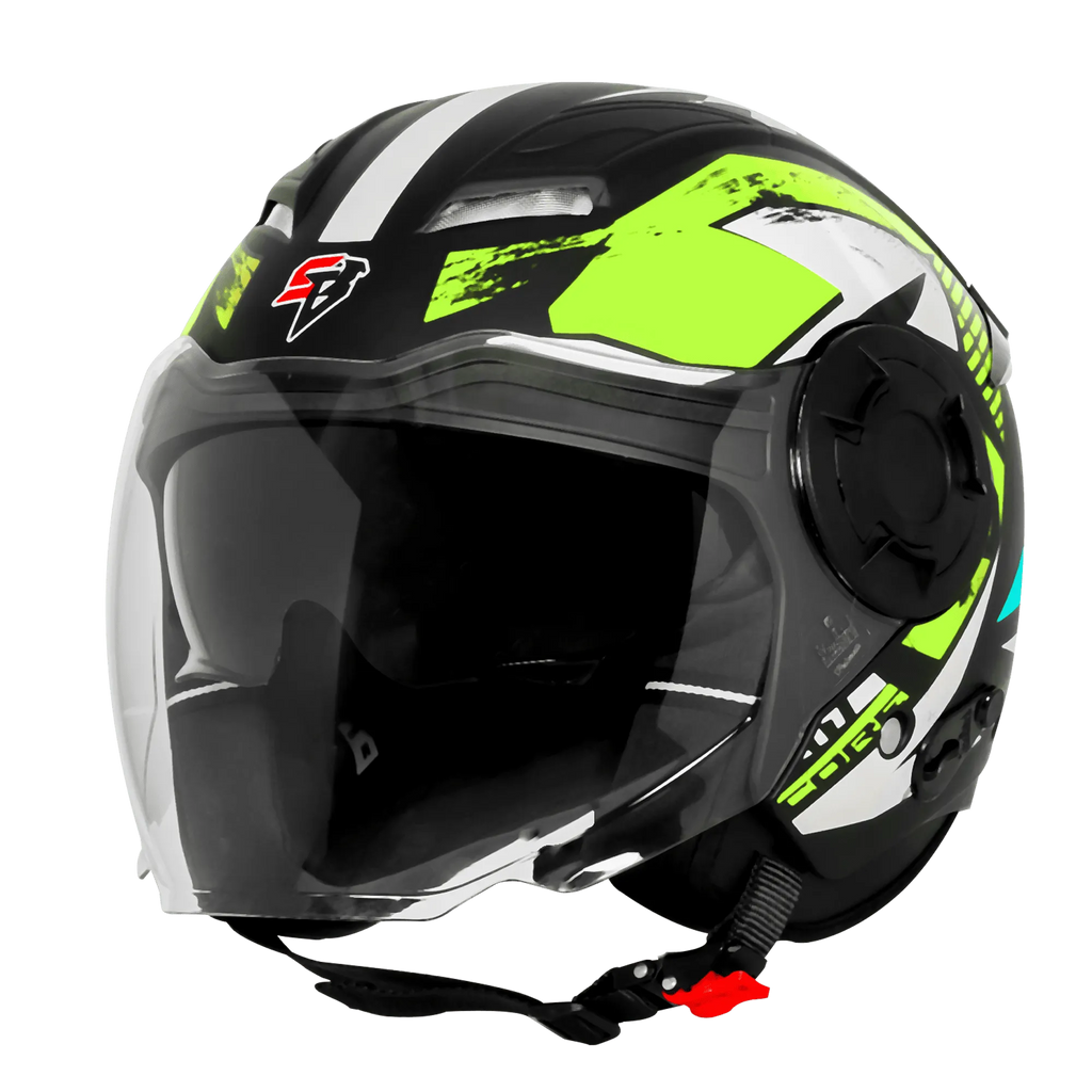 Steelbird Sbh 73 Drx Black Neon Half Face Helmet
