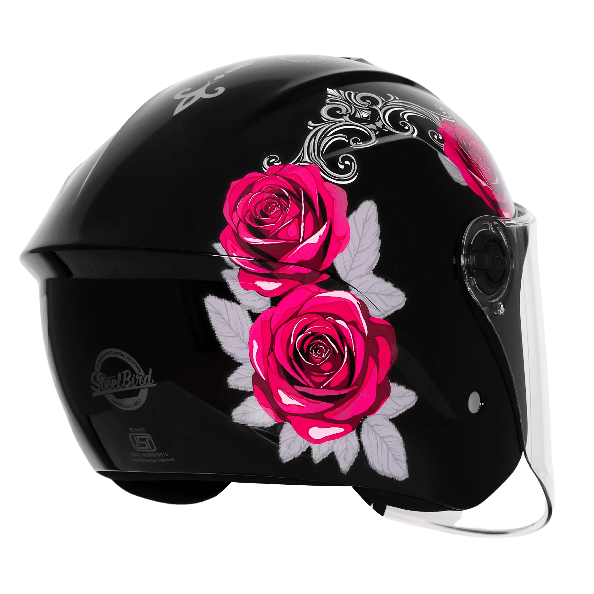Steelbird Sbh 80 Fr1 Black Pink Rose Half Face Helmet