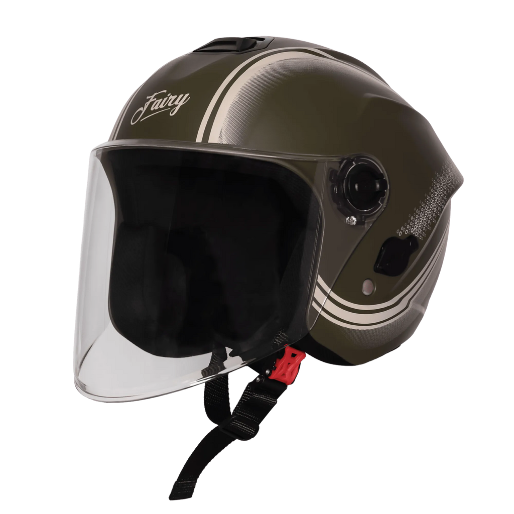Steelbird Sbh 80 Fr2 Battle Green White Stripe Half Face Helmet