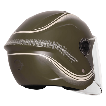 Steelbird Sbh 80 Fr2 Battle Green White Stripe Half Face Helmet
