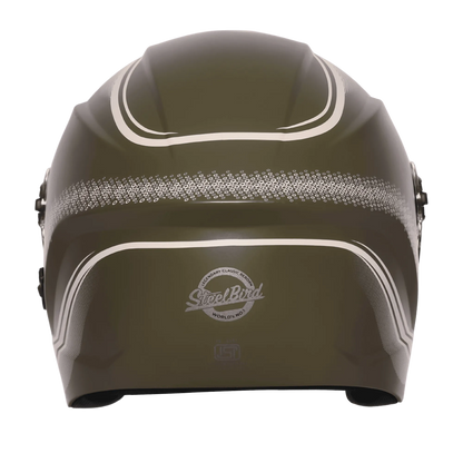 Steelbird Sbh 80 Fr2 Battle Green White Stripe Half Face Helmet