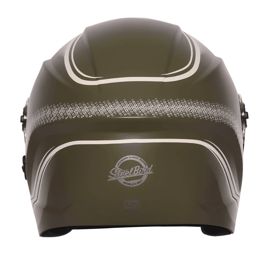 Steelbird Sbh 80 Fr2 Matt Battle Green White Stripe Half Face Helmet