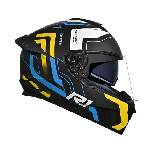 Studds Drifter D4 R1 Matt Black Yellow N6 Full Face Helmet