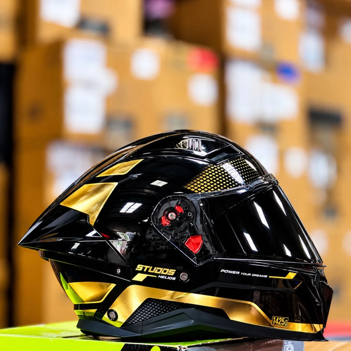 Studds Helios Black N12 Gold Chrome Full Face Helmet