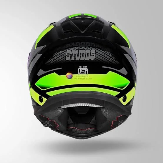 Studds Helios Green Spoiler Black Full Face Helmet