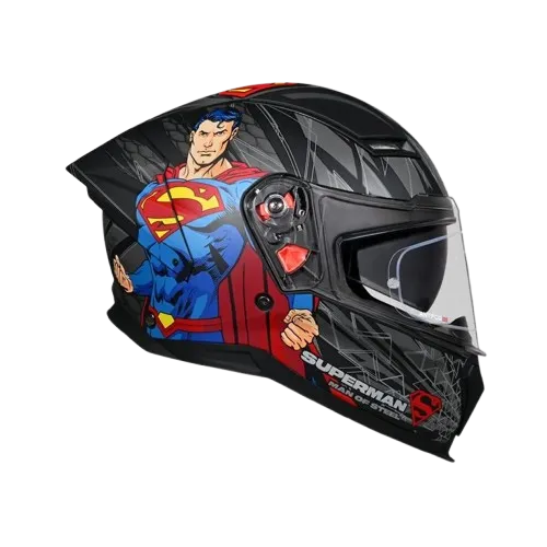 Studds Helios Superman Edition Matt Black Blue Full Face Helmet